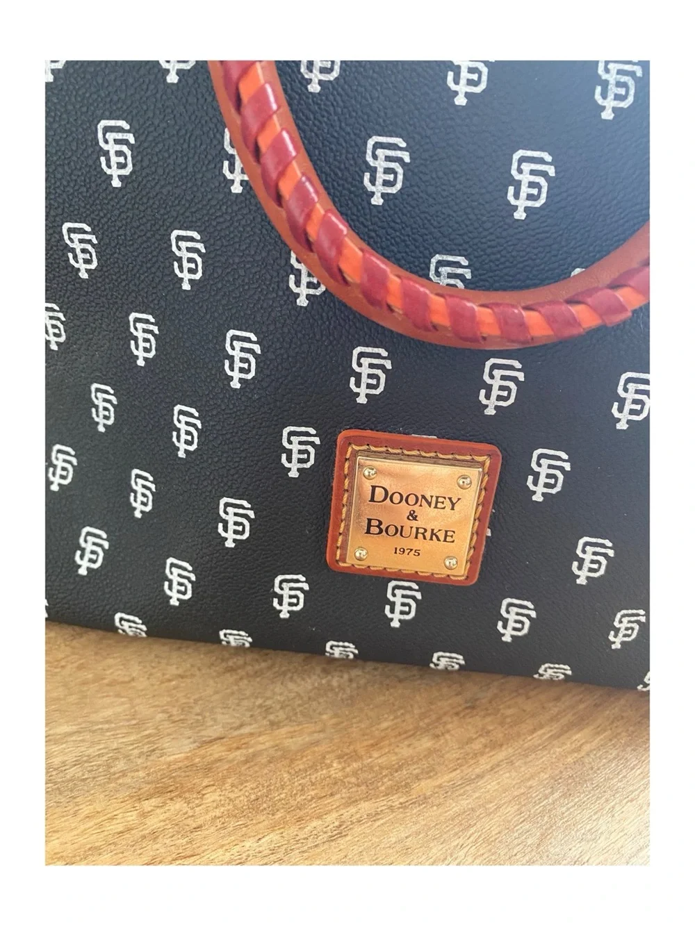 Dooney & Bourke MLB SF Giants Logo Monogram Satchel with Brown Trim
